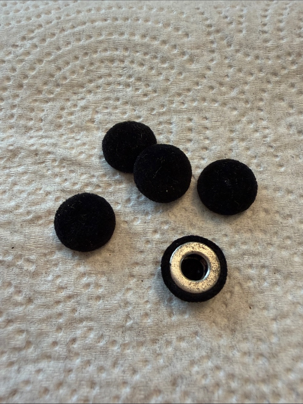Set of 5 Black Velvet Covered Buttons with Metal Shank - SMALL